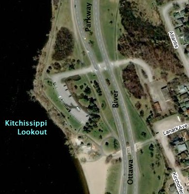 Google Maps satellite view of Kitchissippi Lookout area