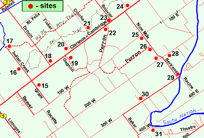 Map of the South Nation River at Bertrand Road and Route 300W Area