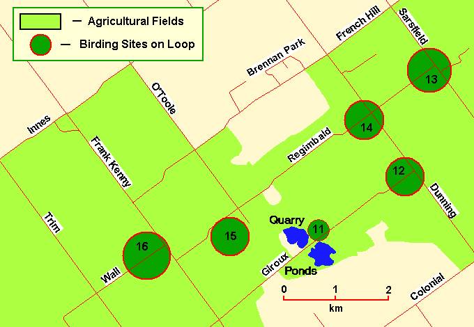 Map of Dunning and Regimbald Roads area.