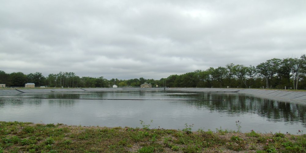 The eastern pond of the sewage lagoons from the rear.