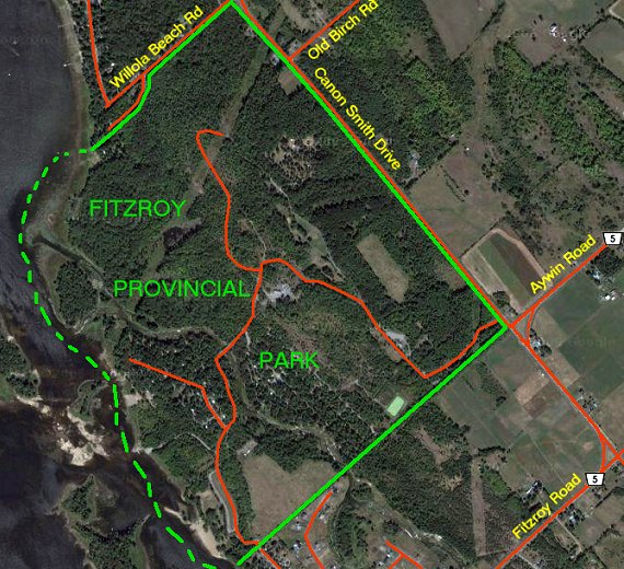 Google Satellite View of Fitzroy Provincial Park Area