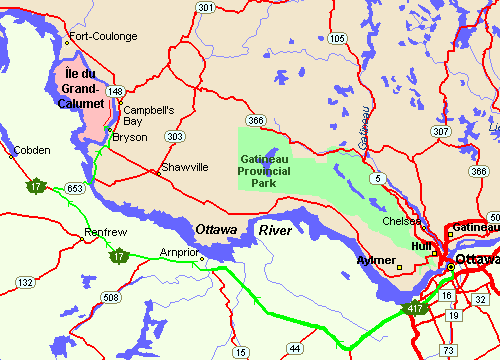 Ottawa to Île du Grand Calumet Route Map