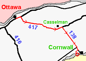 Ottawa to Cornwall Map