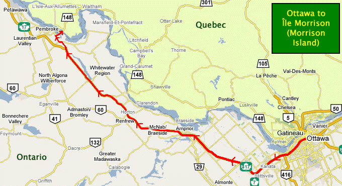 Ottawa to Île Morrison (Morrison Island) Route Map (Google Maps)