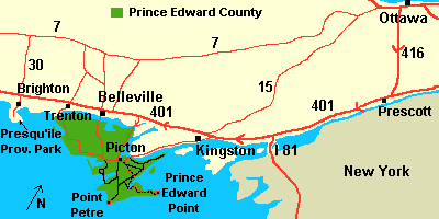 Route Map Ottawa to Prince Edward Point Area