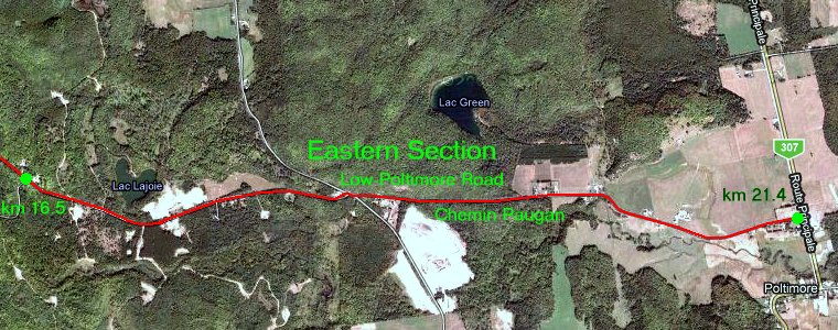 Google Satellite Map of the Low-Poltimore Road (Chemin Paugan) Area - Eastern Section