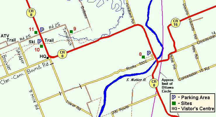 Map of County Road 8 and Route 100E Trail area