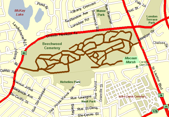 Map of Beechwood Cemetery and John Macoun Marsh