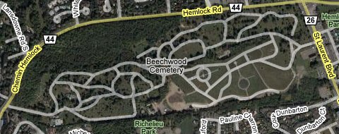 Google Satellite Map of Beechwood Cemetery and John Macoun Marsh