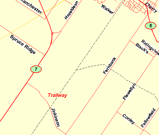 Map of the Jinkinson Road Trailway area