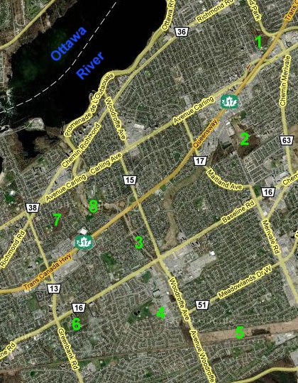 Map of the Ottawa West Park Loop - Please select a Site